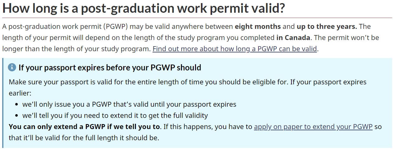 加拿大毕业工签PGWP与护照有效期